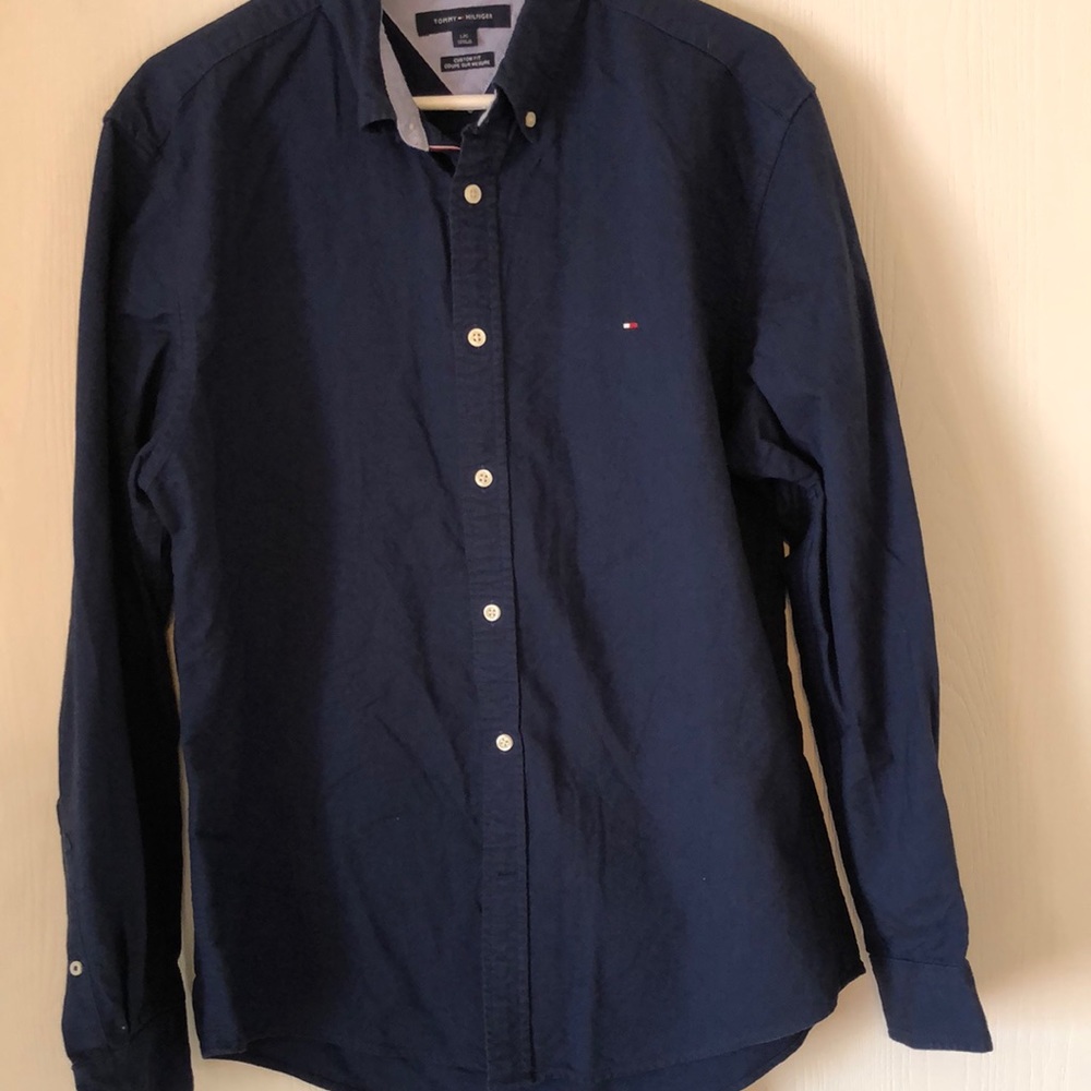 Men’s casual fall Tommy Hilfiger custom fit Men's Navy Blue Shirt